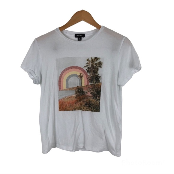 Wildfox Rainbow Coast Keke Clean White SZ S Beach Tropical Palm Tree Love Pride - Picture 6 of 7